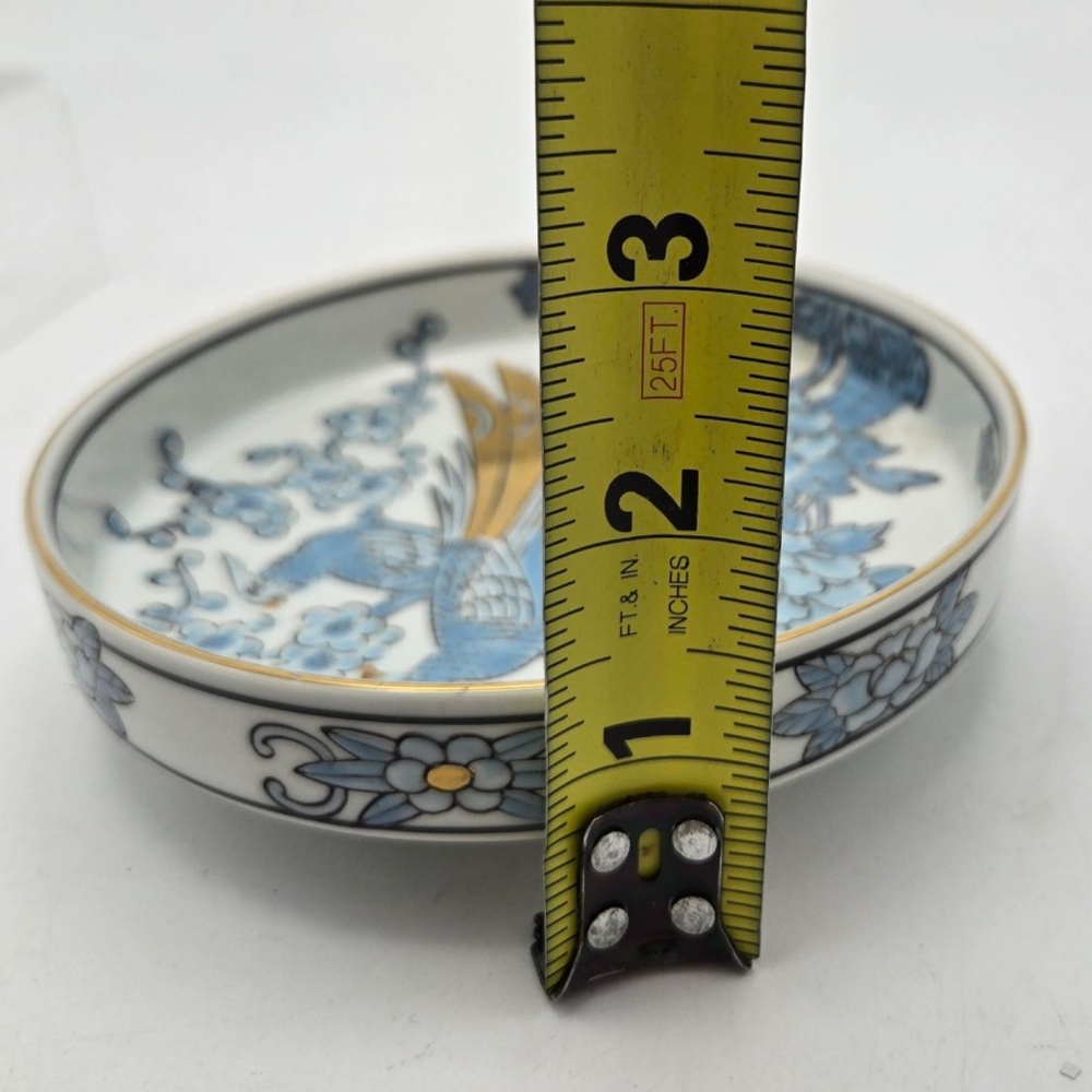 MCM Vintage Gold Imari Porcelain Trinket Dish Ashtray Hand Painted Peacock - Picture 10 of 11